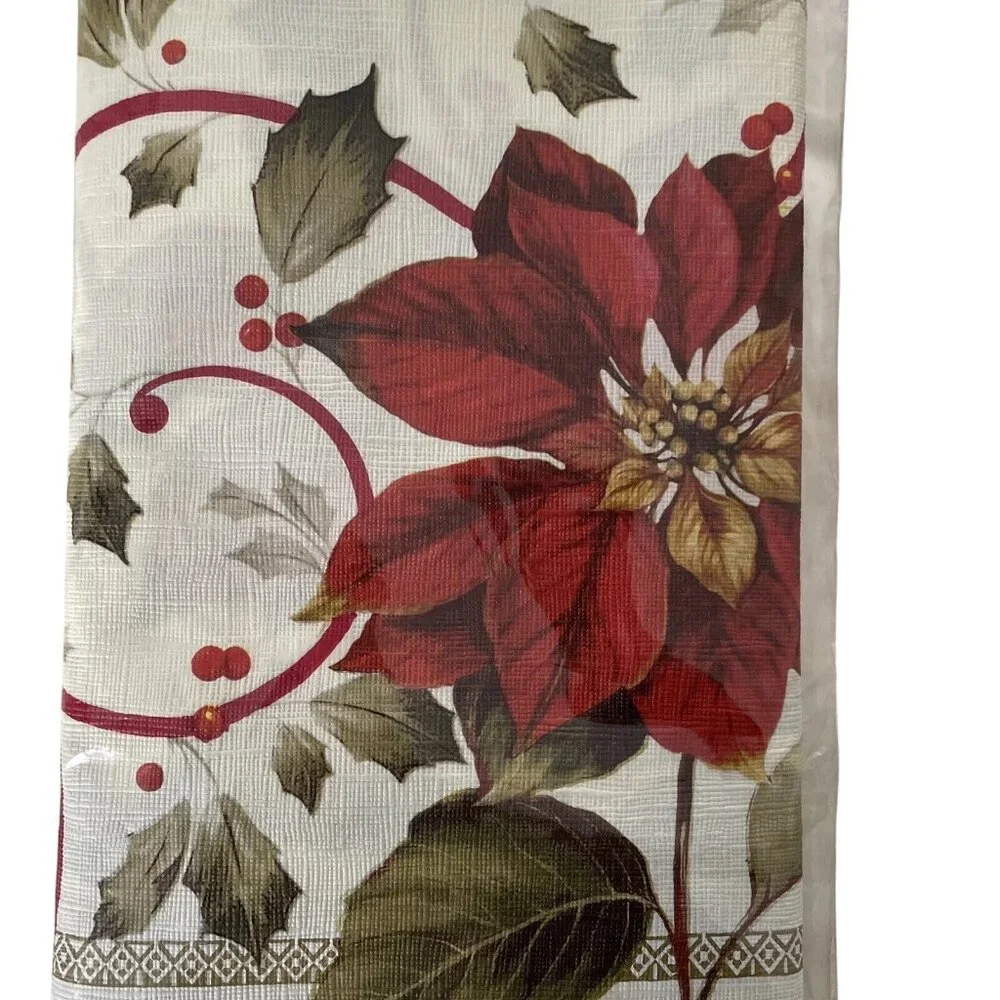 Joyful Poinsettia 1 Pc Christmas Paper Table Cover 2-ply 54